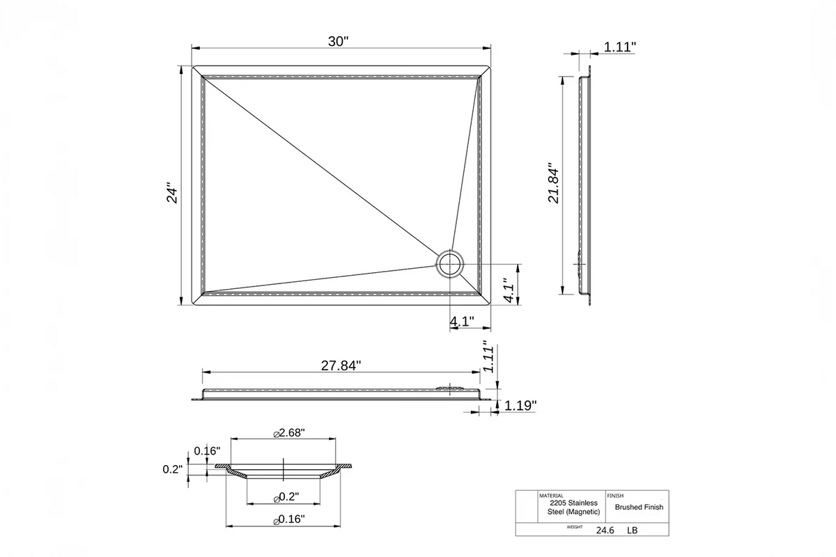 Tetravan Stainless Steel In-Floor Shower Pan