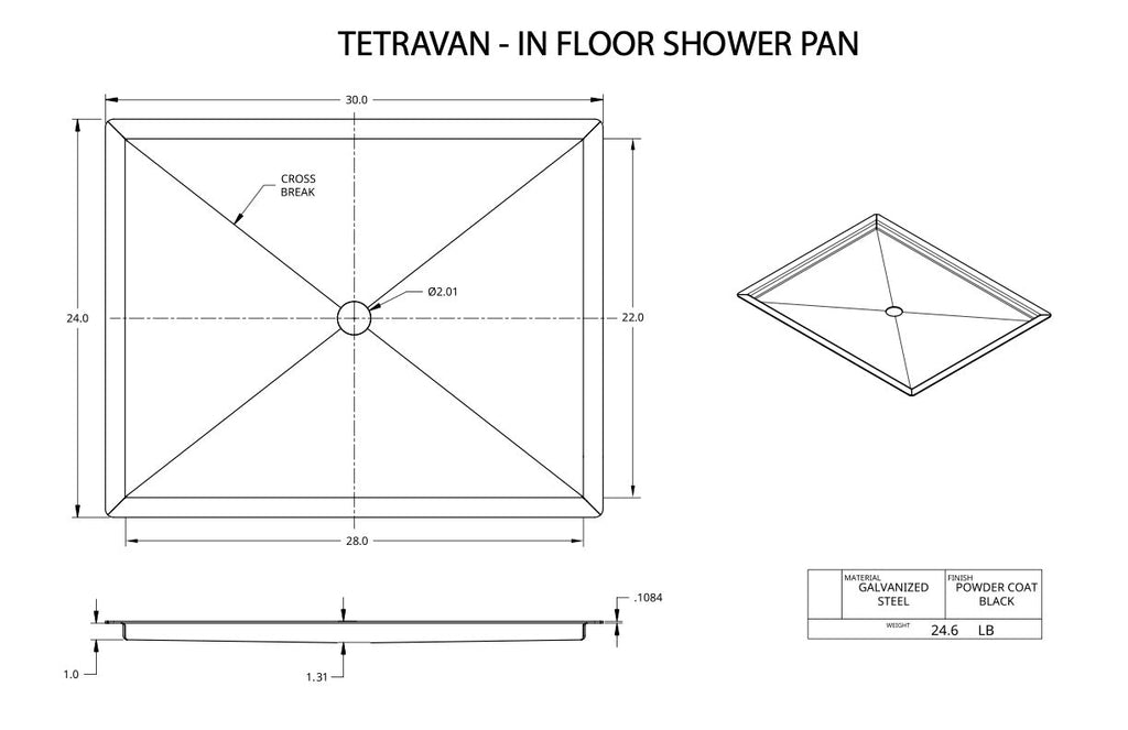 Tetravan Stainless Steel In-Floor Shower Pan
