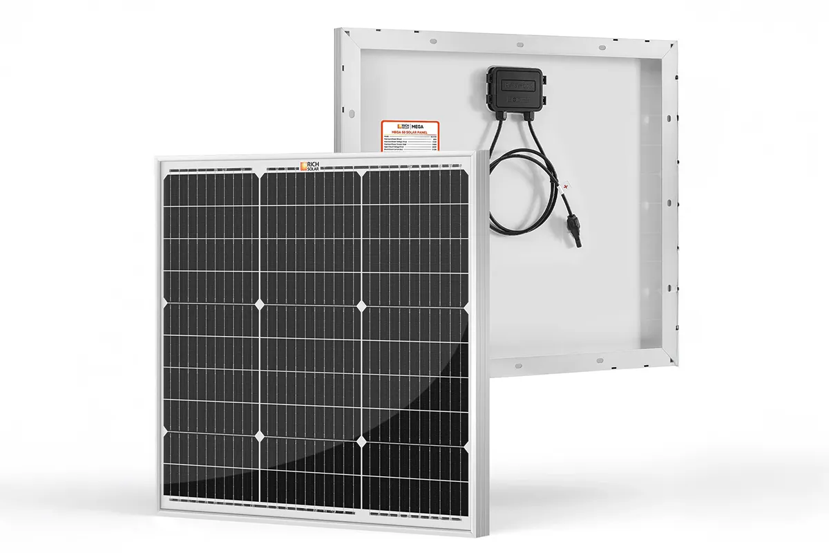 Solar panel with mounting bracket on a white background