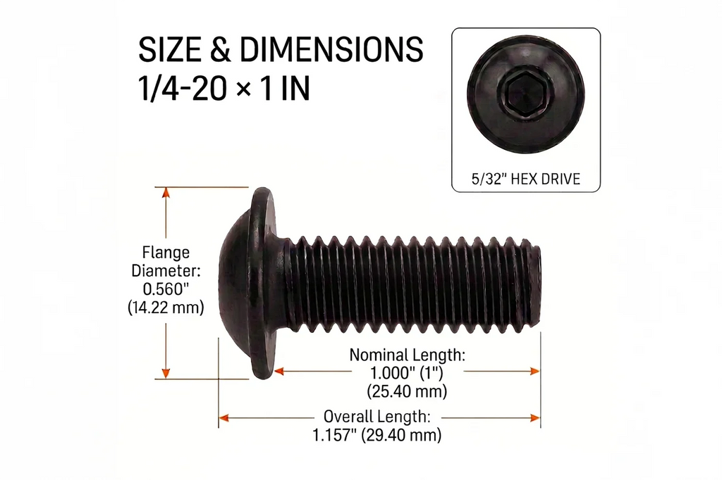 1/4-20 Flanged Button Head Socket Screws - Black 316 Stainless Steel (26-Pack, 5 Lengths: 3/8 in to 1 in)