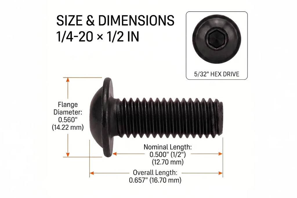 1/4-20 Flanged Button Head Socket Screws - Black 316 Stainless Steel (26-Pack, 5 Lengths: 3/8 in to 1 in)
