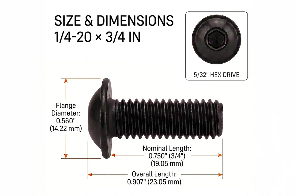 1/4-20 Flanged Button Head Socket Screws - Black 316 Stainless Steel (26-Pack, 5 Lengths: 3/8 in to 1 in)