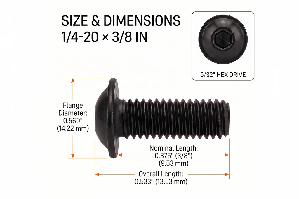 1/4-20 Flanged Button Head Socket Screws - Black 316 Stainless Steel (26-Pack, 5 Lengths: 3/8 in to 1 in)