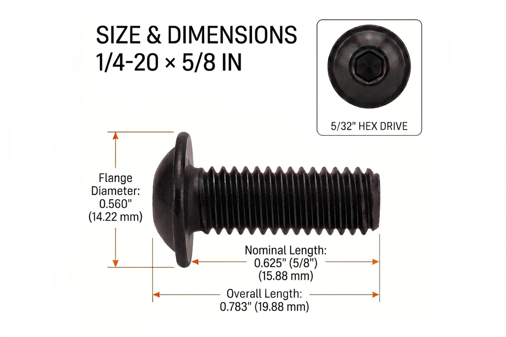 1/4-20 Flanged Button Head Socket Screws - Black 316 Stainless Steel (26-Pack, 5 Lengths: 3/8 in to 1 in)