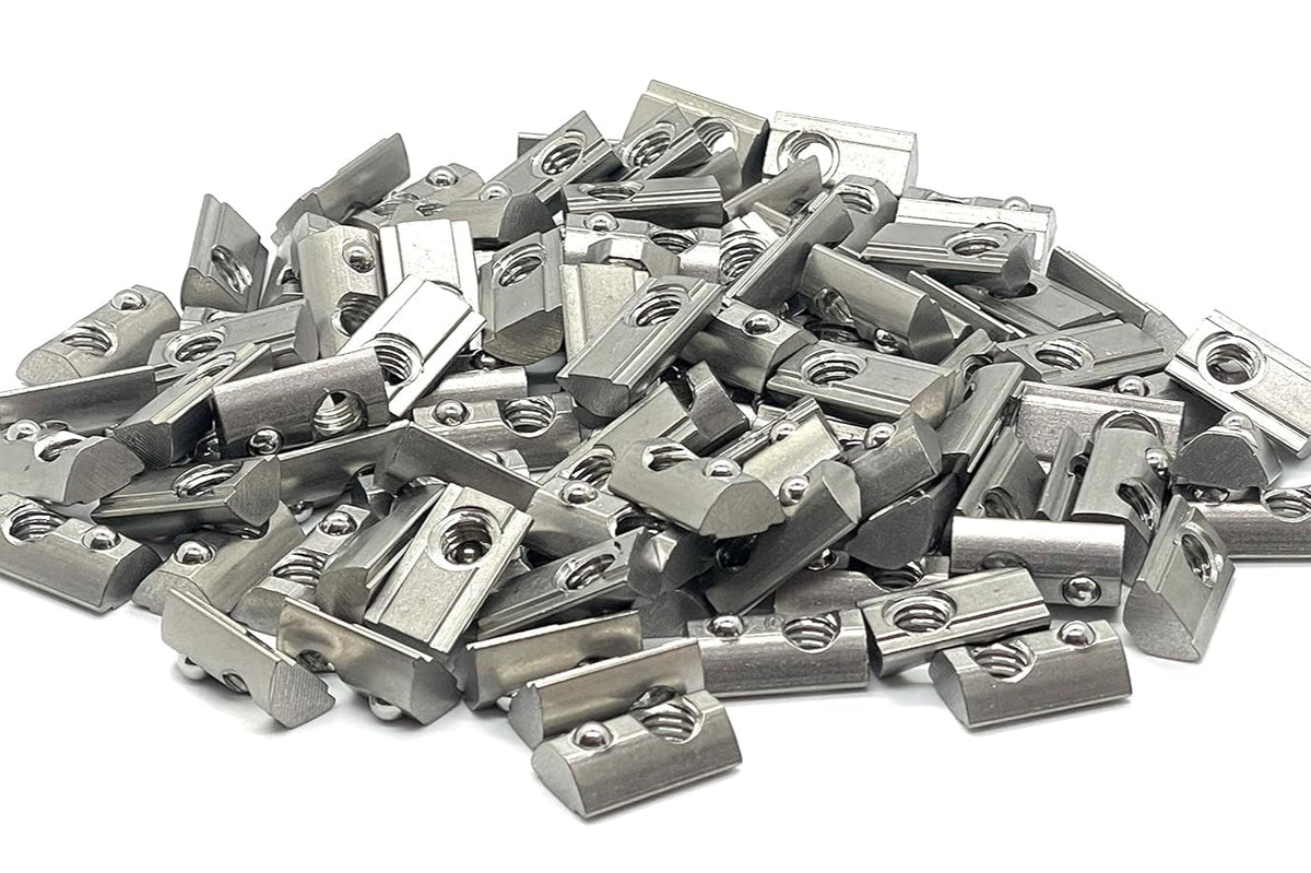 15S Roll-In T-Nuts w/ Ball Spring & Alignment Grooves - Stainless Steel (5/16-18 & 1/4-20 Thread)