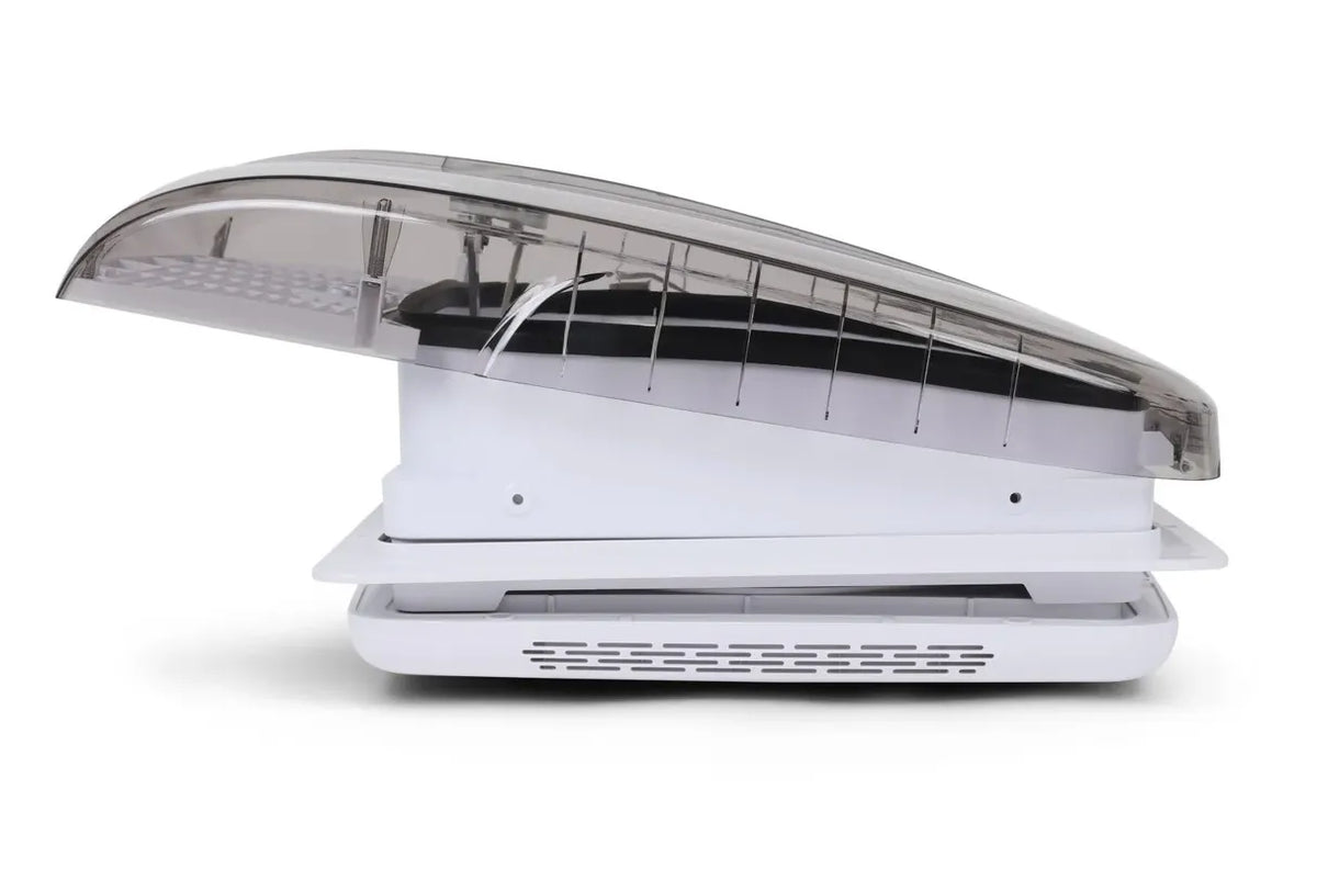 ProBreeze Vent System brushless roof fan open, transparent dome, white interior