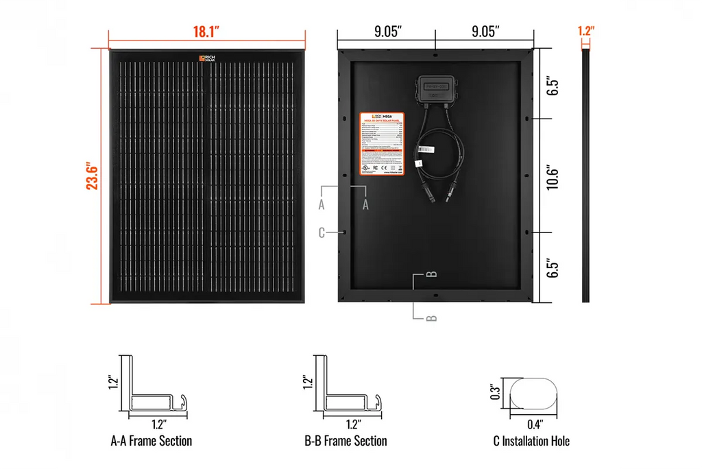 Rich MEGA 50 Watt Solar Panel | 12V