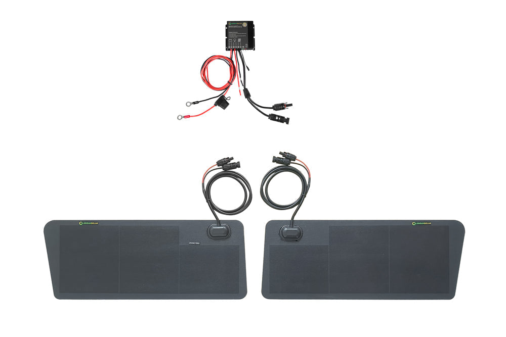 Lensun 52W hood solar panel detail view on vehicle hood