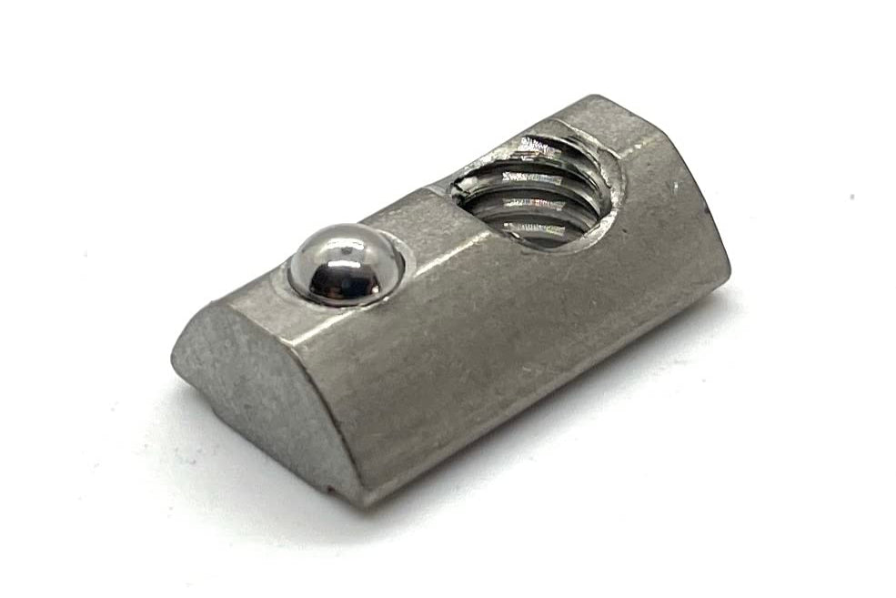 15S Roll-In T-Nuts w/ Ball Spring & Alignment Grooves - Stainless Steel (5/16-18 & 1/4-20 Thread)