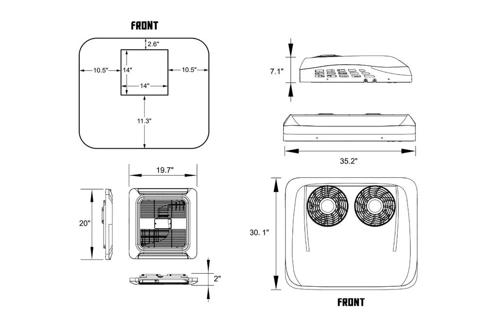Velit V3 DC Rooftop Air Conditioner with Built-In Exhaust Fan - 12V/48V