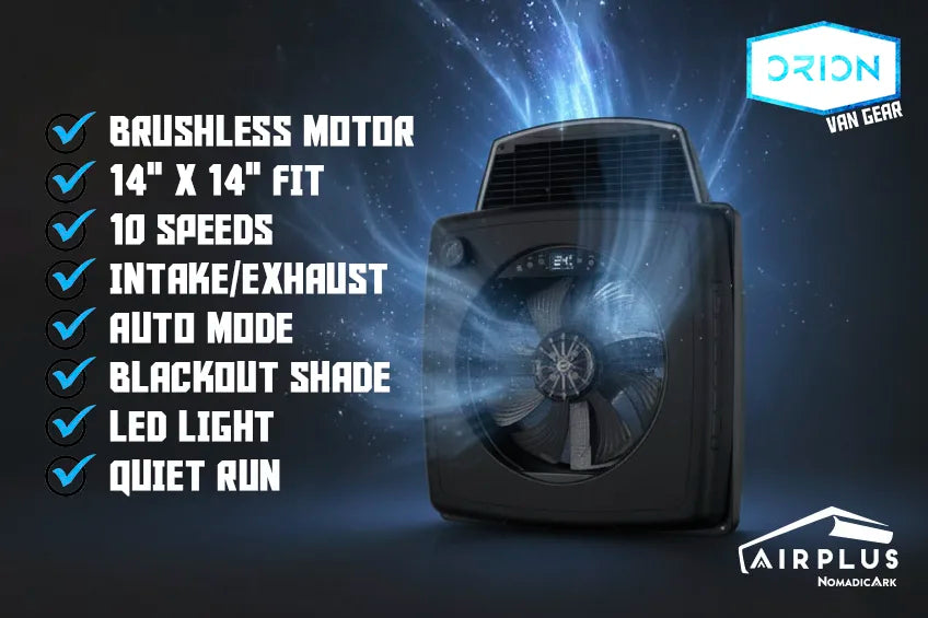 AirPlus 12V Brushless Roof Fan with Remote, LED, Blackout Shade & Bug Screen
