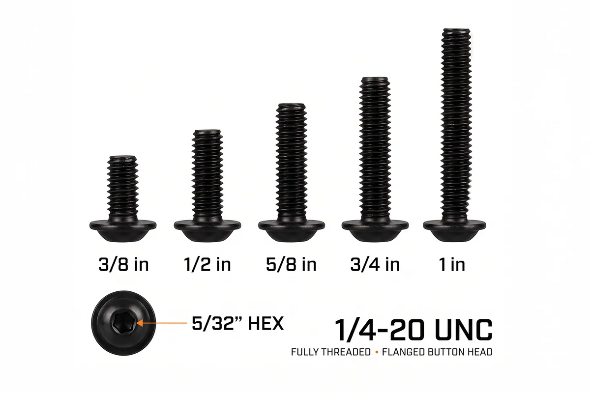 1/4-20 Flanged Button Head Socket Screws - Black 316 Stainless Steel (26-Pack, 5 Lengths: 3/8 in to 1 in)