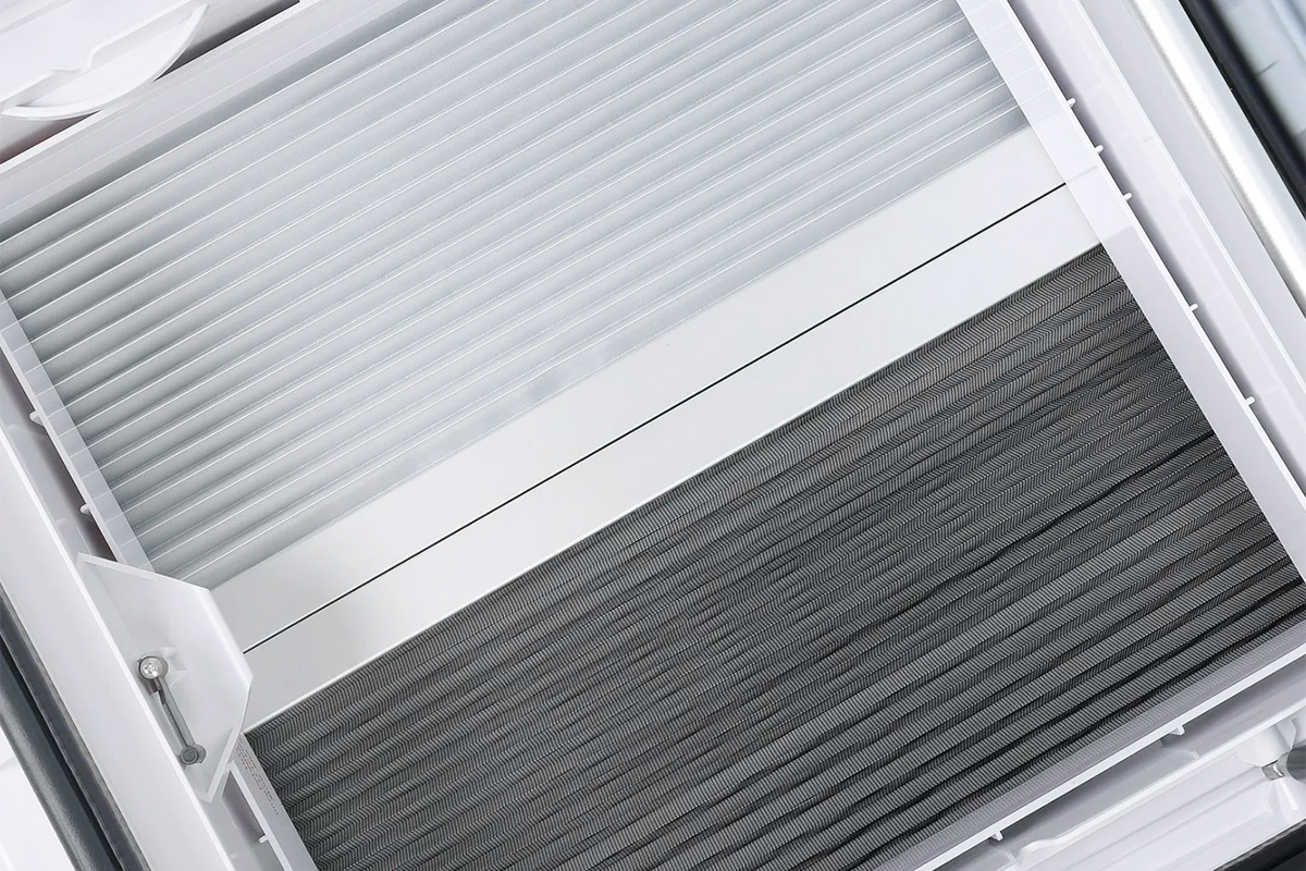 NomadicArk 450 x 400 Van and RV Skylight Roof Hatch with LED Lights, Blind, and Bug Screen