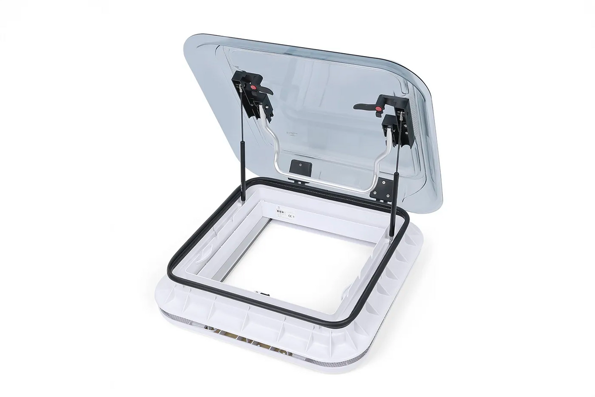 NomadicArk 450 x 400 Van and RV Skylight Roof Hatch with LED Lights, Blind, and Bug Screen