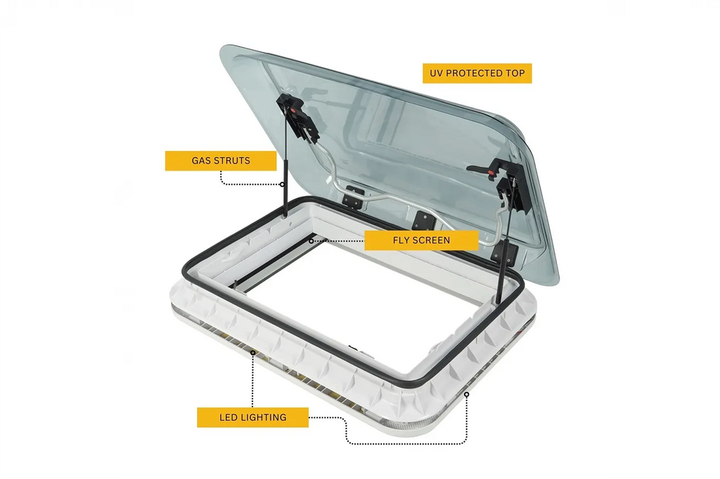 NomadicArk 700 x 500 Van and RV Skylight Roof Hatch with Blind and Bug Screen